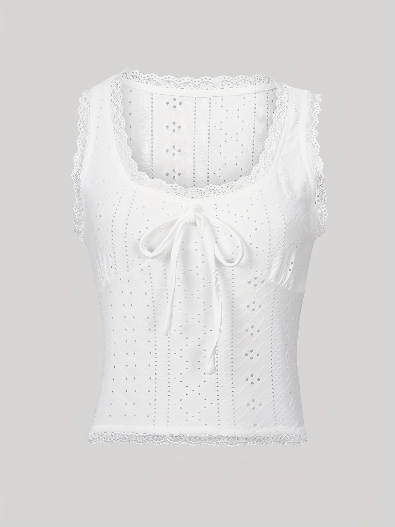 Lace Trim Tie Front Tank Top Sleeveless Casual Summer Women's Clothing
