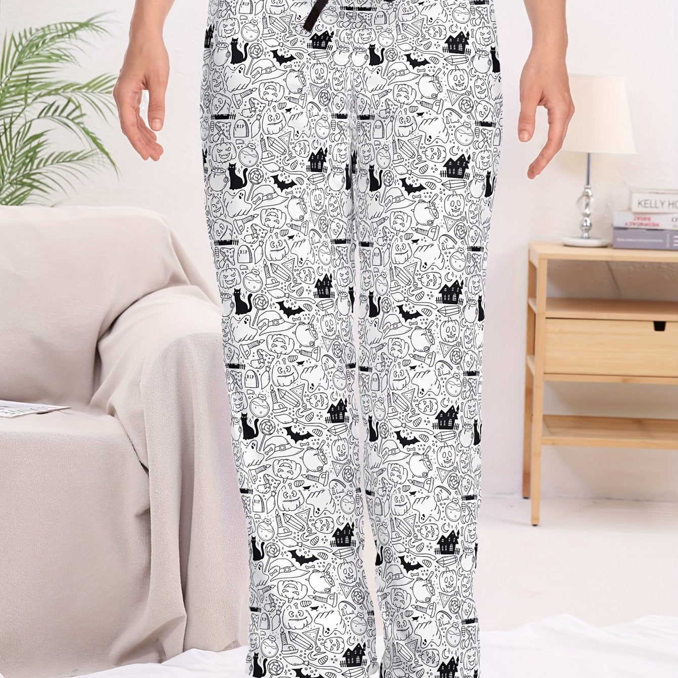 Halloween Graphic Print Sleep Bottoms Soft & Comfy Elastic Waist Women's Pants