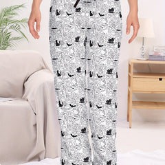 Halloween Graphic Print Sleep Bottoms Soft & Comfy Elastic Waist Women's Pants