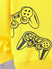 Boy's Gamepad Print Sweatshirt & Pants Set for Spring Fall