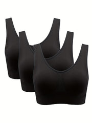 3 Pack Plus Size Sports Bra Set Women's Plus Ruched Seamless Full Coverage