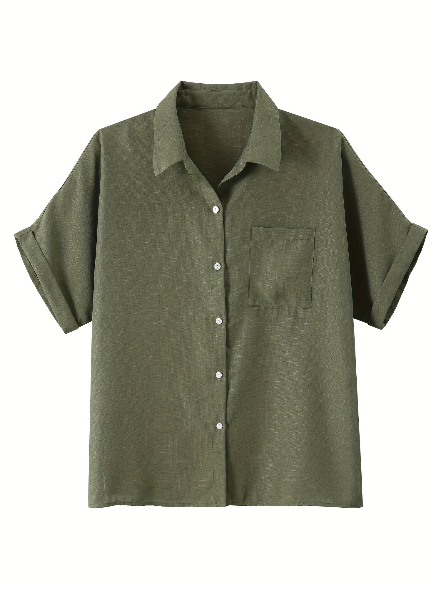 Solid Button Up Short Sleeve Blouse