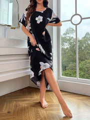 Floral Print Lounge Dress Short Sleeve Home Dress Women's Loungewear