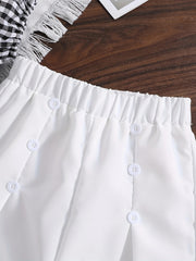 Girls Checkerboard Puff Sleeve T shirt & Pants Set For Summer