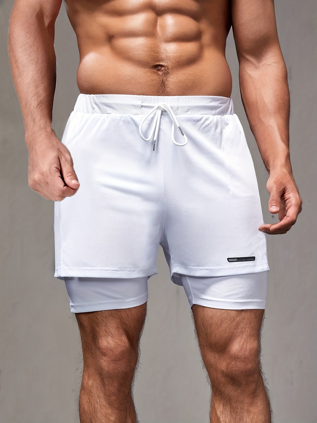 2 in 1 Double Layer Drawstring Sports Shorts with Inner Pocket