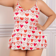 Heart Print Ruffle Trim Cami Sleep Dress