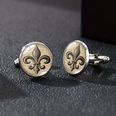 Brown Lily Flower Cufflinks on Handwritten Background - Gift for Boyfriend