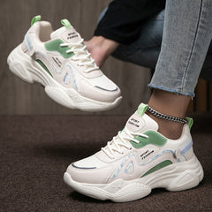 Women's Chunky Sneakers Block Faux Leather Non Slip Running Shoes