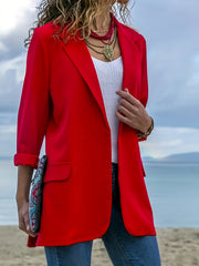 Basic Blazer Solid Long Sleeve Lapel Collar Workwear Blazer