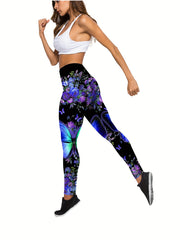 Women's Plus Floral & Butterfly Print Racer Back Tank Top & Leggings Set
