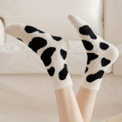 3 Pairs Cartoon Print Socks Comfy & Fuzzy Warm Women's Stockings