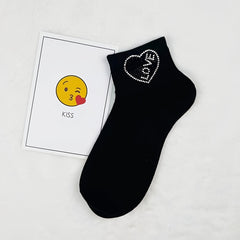 Heart Rhinestone Socks Women's Crew Short Stockings