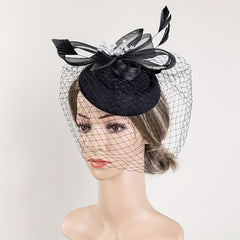 Women Faux Feather Mesh Head Piece Faux Pearl Rhinestone Head Jewelry
