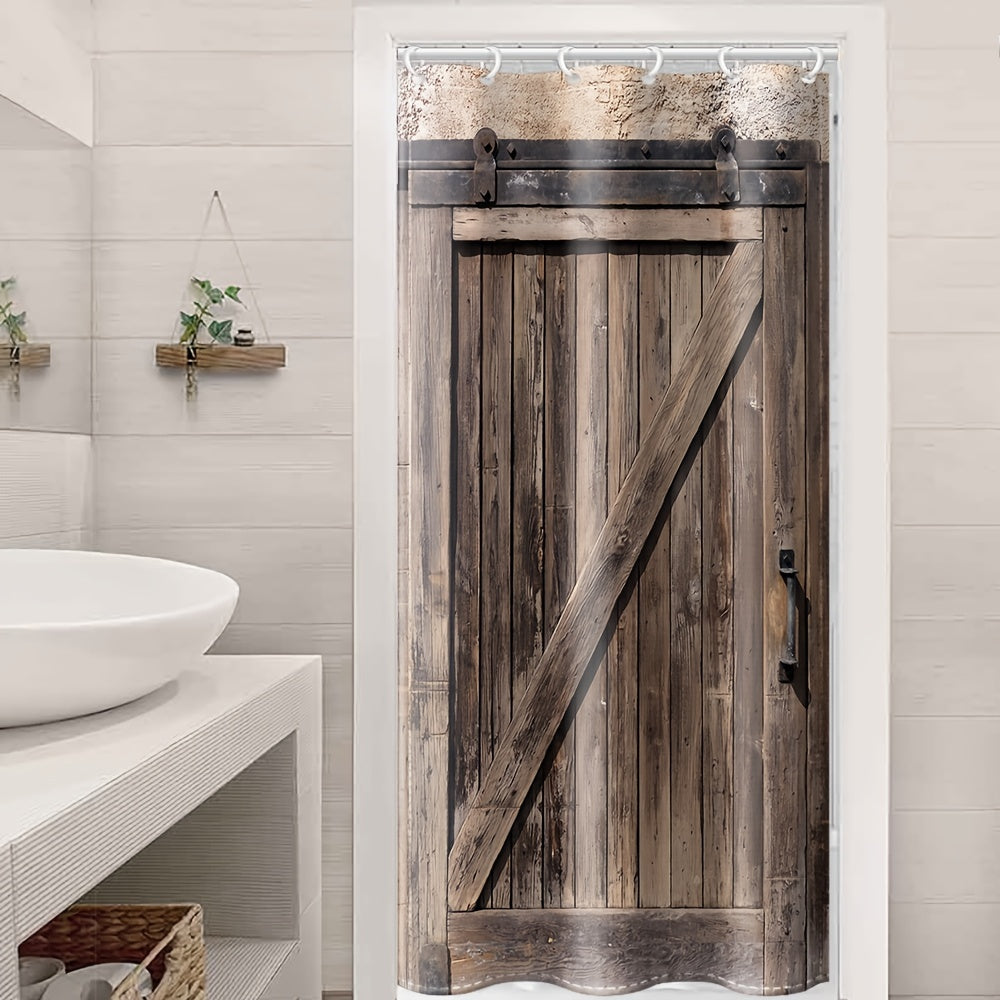 Rustic Western Shower Curtain Dark Brown Barn Door