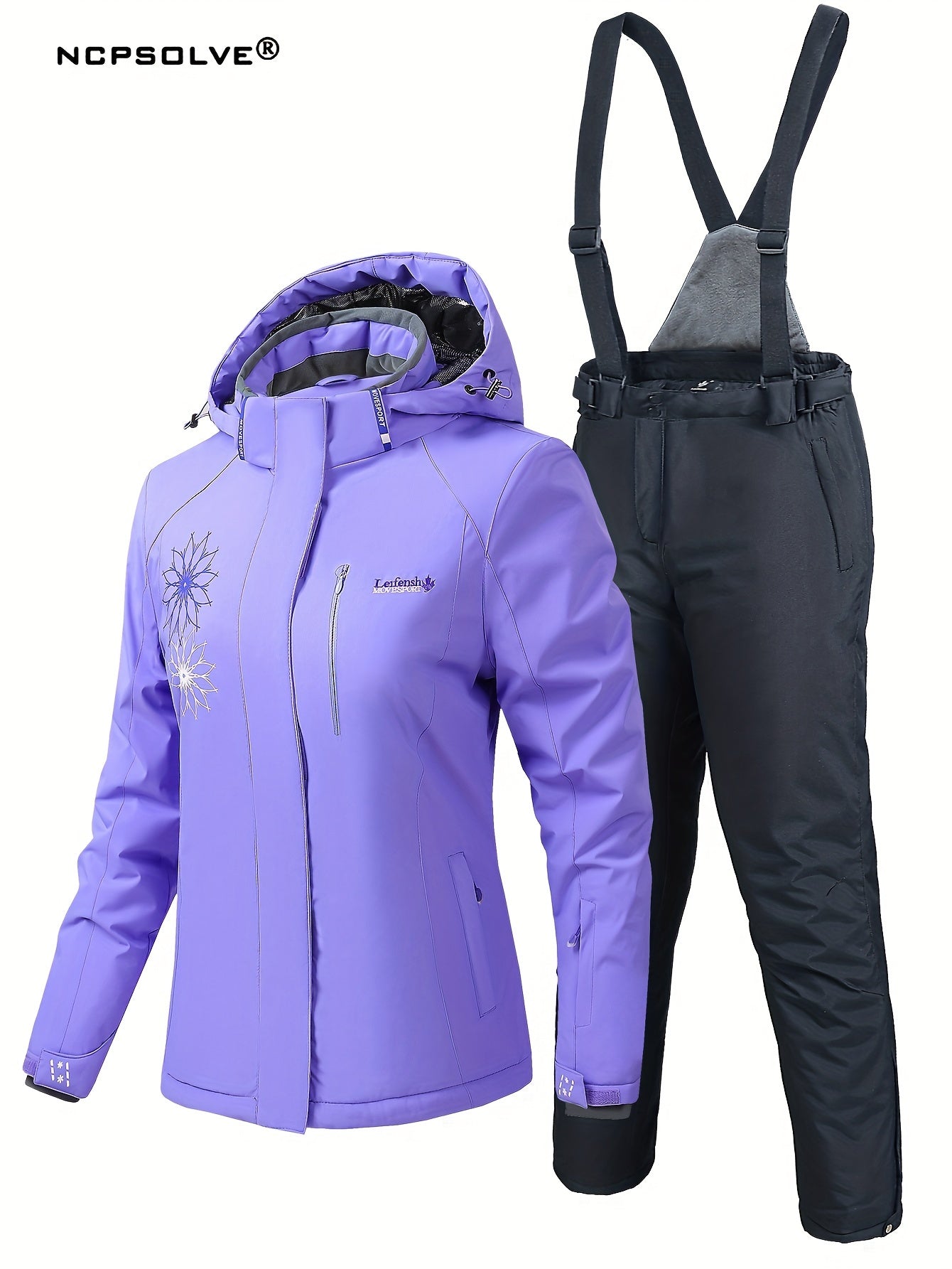 Floral Print Ski Set Hooded Jacket & Trouser Suit Women's Activewear