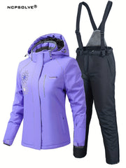 Floral Print Ski Set Hooded Jacket & Trouser Suit Women's Activewear