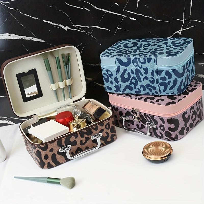 Leopard Pattern Makeup Train Case with Handle