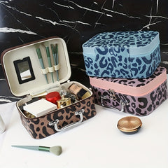 Leopard Pattern Makeup Train Case with Handle