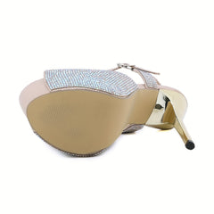 Sparkly Rhinestone Stiletto Heels Peep Toe Pumps Slingback Shoes