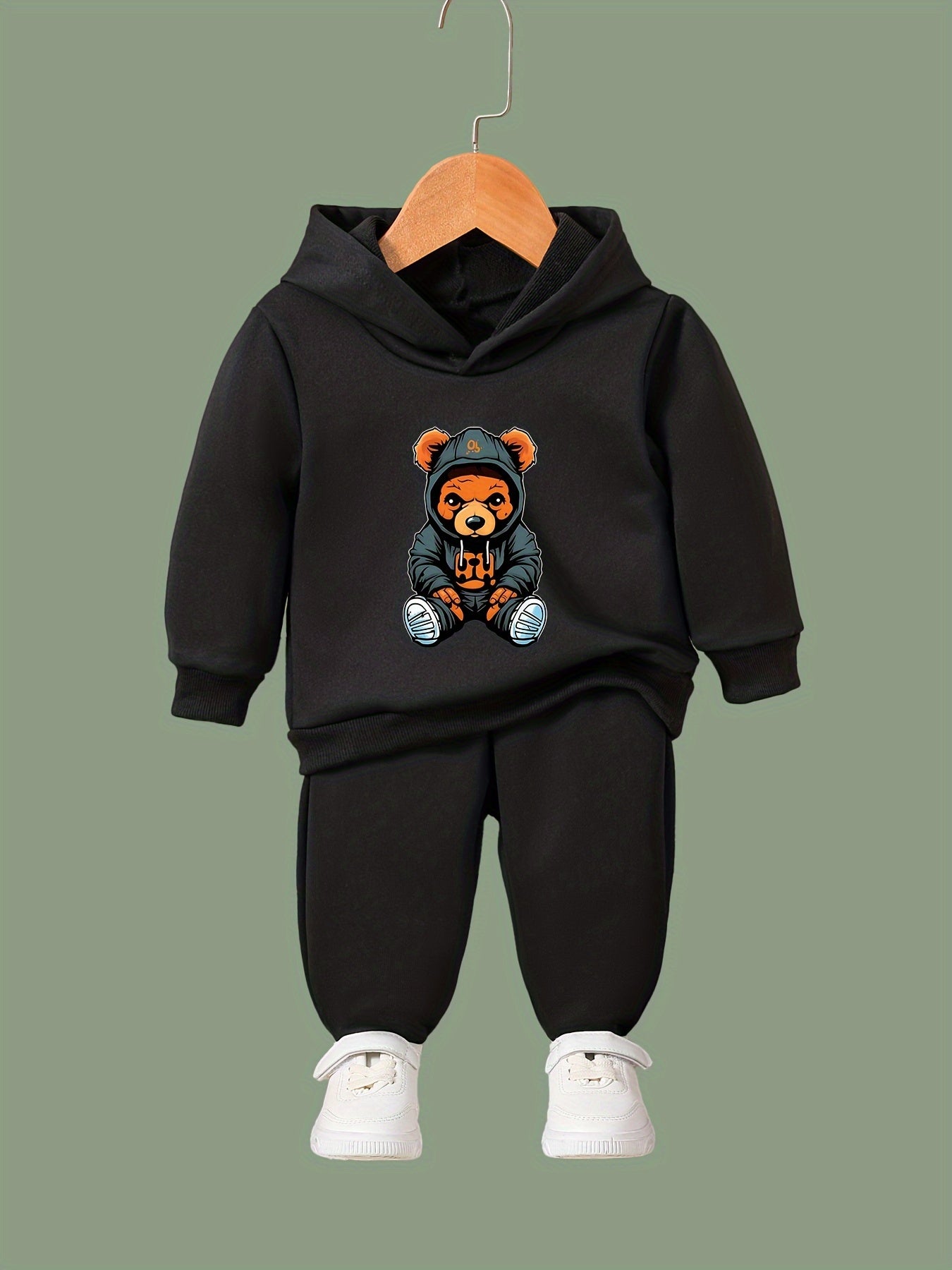 Bear Pattern Hooded Sweatshirt Girls Comfy Hoodies & Sweatpants