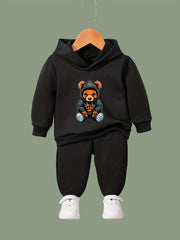 Bear Pattern Hooded Sweatshirt Girls Comfy Hoodies & Sweatpants