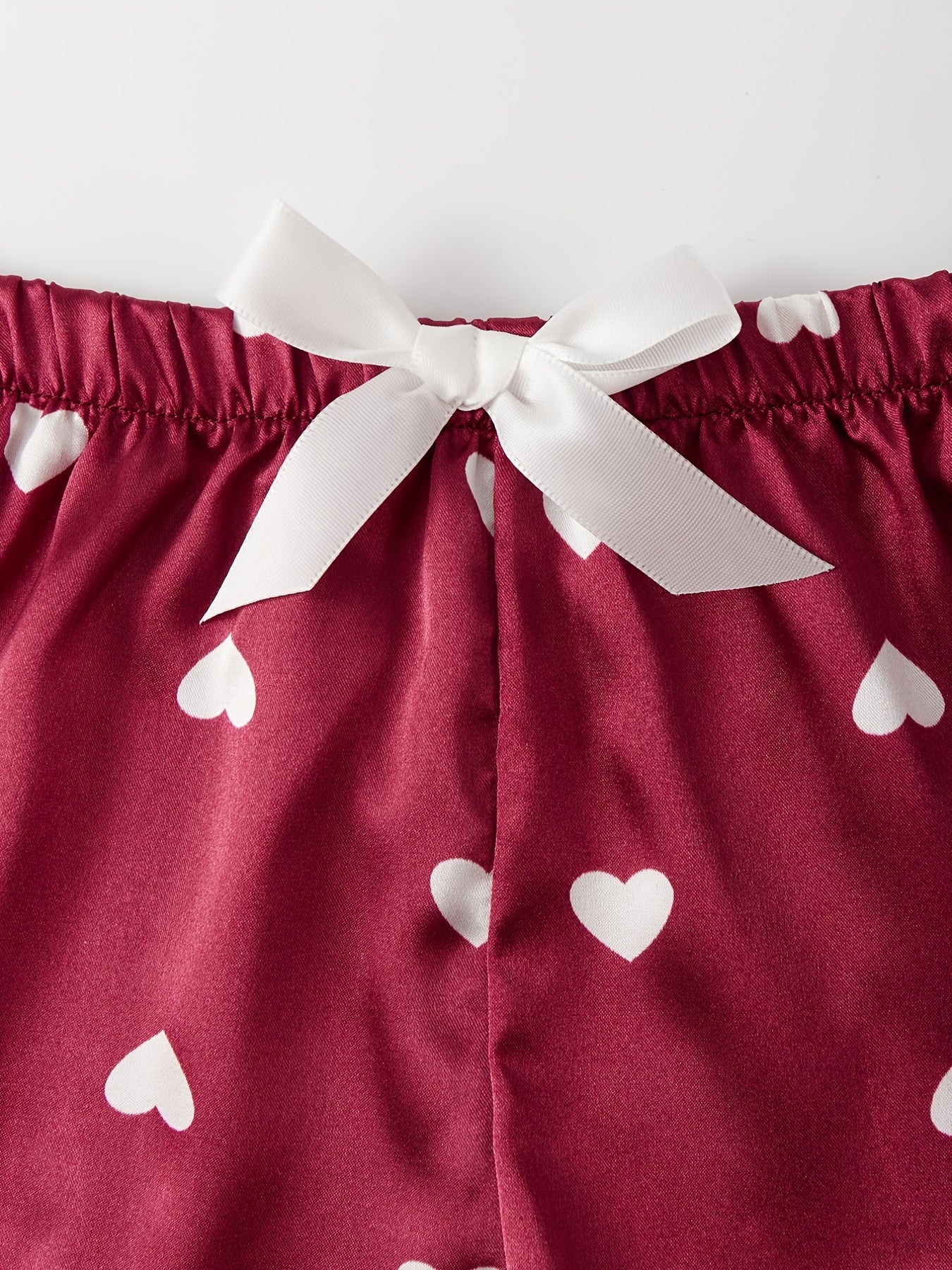 4 Pcs Heart Print Nightgown Pajamas Ruffled Long Sleeve Set