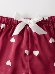 4 Pcs Heart Print Nightgown Pajamas Ruffled Long Sleeve Set