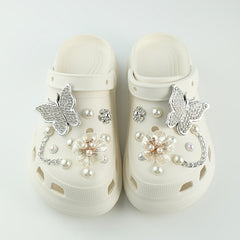 Pearl Flower Silver Butterfly Shoe Accessories Set