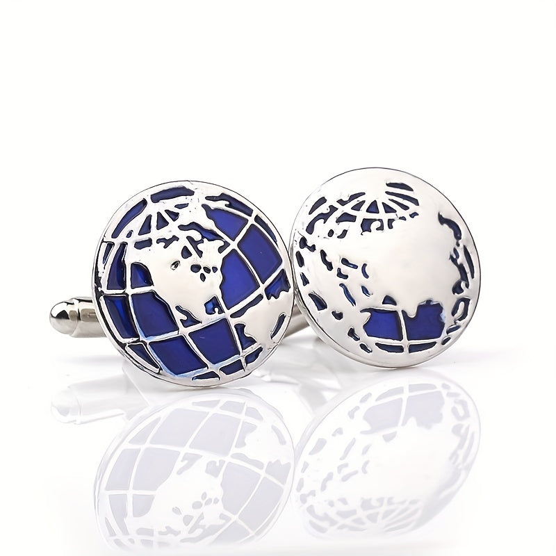 Round Earth Cufflinks Map Shape French Shirt Button Cuff Nails