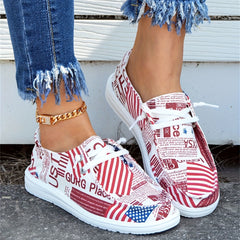 Women's Flag & Letter Canvas Shoes Slip On Casual Sneakers