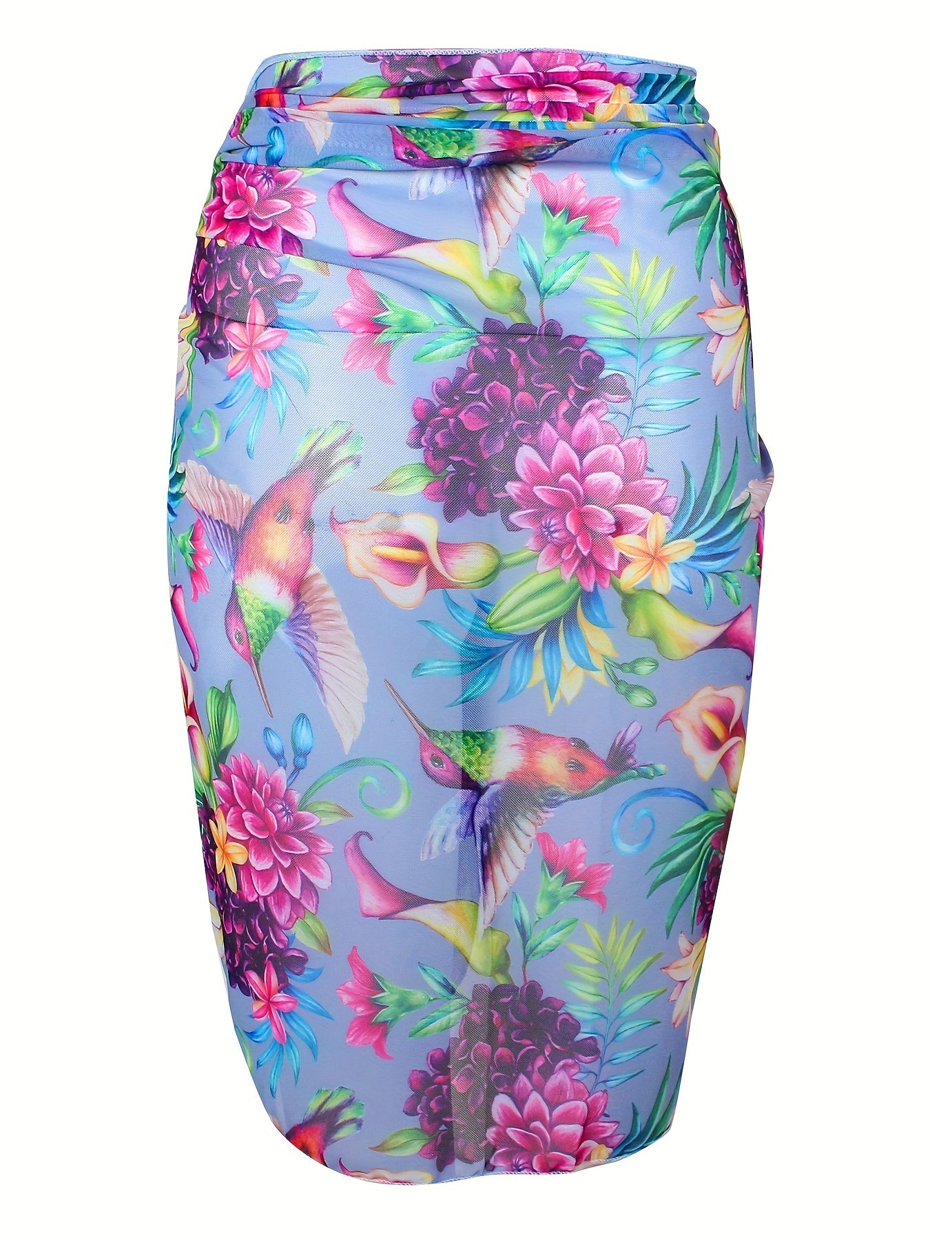 Floral Print Boho Bikini Bottoms with Mesh Beach Cover Up Skirt