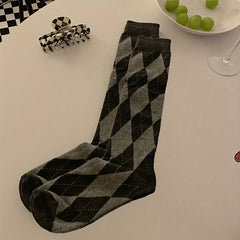 Argyle Calf Socks College Style Knee High Women's Stockings