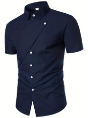 Men's Short Sleeve Asymmetric Shirt for Business and Party Wear