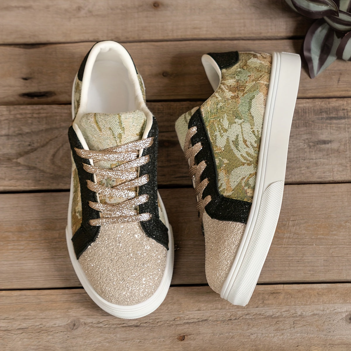 Floral Graphic Lace-up Sporty Flats Women's Shoes
