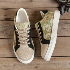 Floral Graphic Lace-up Sporty Flats Women's Shoes