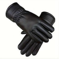 Winter Touch Screen PU Leather Gloves Men Thermal Driving Motorcycle
