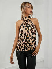 Leopard Print Halter Top Loose Sleeveless Crop Tank