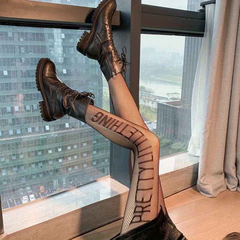 Fishnet Tights Letter Pattern High Waist Pantyhose