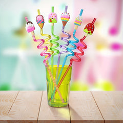 24pcs Reusable Ice Cream Straws Party Favors with 2pcs Brush