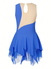 Girls Sleeveless Ice Skating Dress Rhinestone Gymnastic Leotard