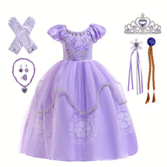 Girls Princess Dress Puff Sleeve Tulle Halloween Party Costume