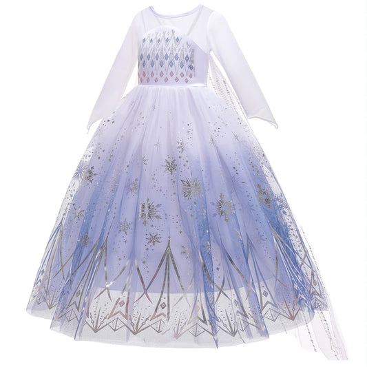 Girls Mesh Princess Dress Snowflake Print Cosplay Performance Party Costume