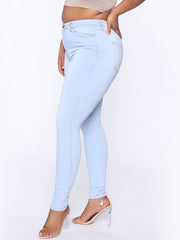 High Rise Button Fly Skinny Jeans Women's Plus Slight Stretch