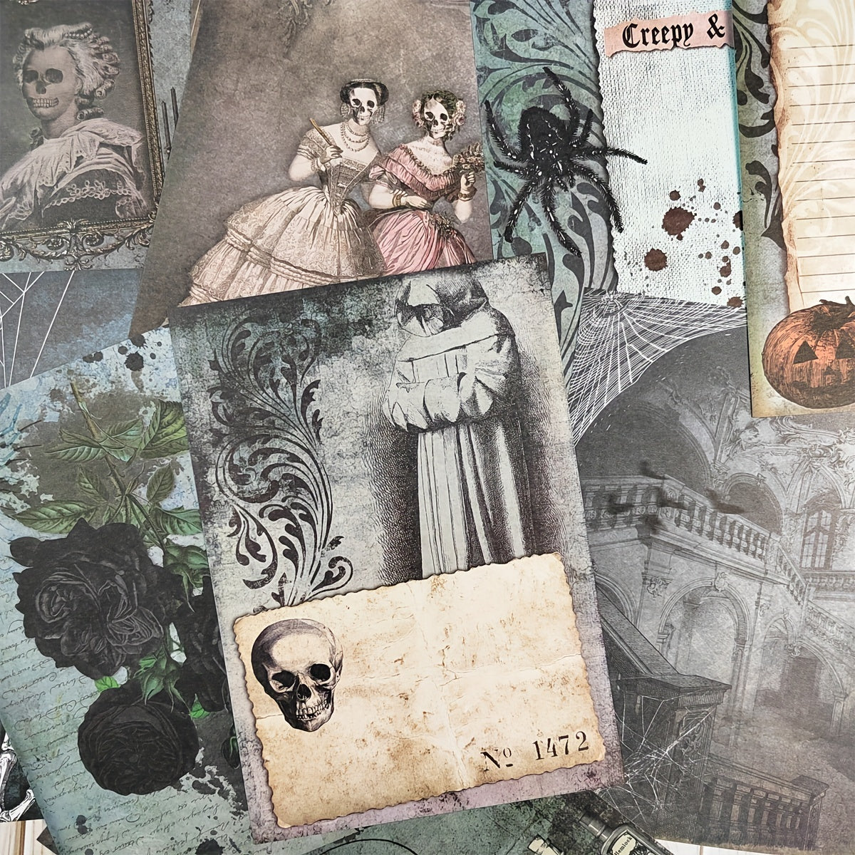 12pcs Vintage Halloween Scary Ghost Scrapbook Papers, Card Making DIY Crafts