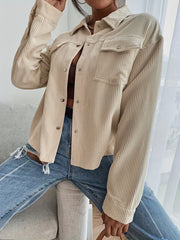 Solid Button Front Jacket Casual Long Sleeve Collared Outerwear