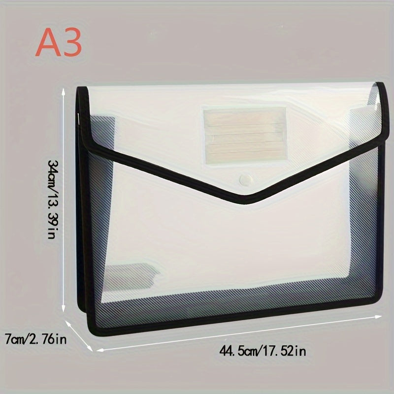A3 Horizontal Snap Closure Storage File Bag Transparent Thickened
