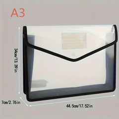 A3 Horizontal Snap Closure Storage File Bag Transparent Thickened
