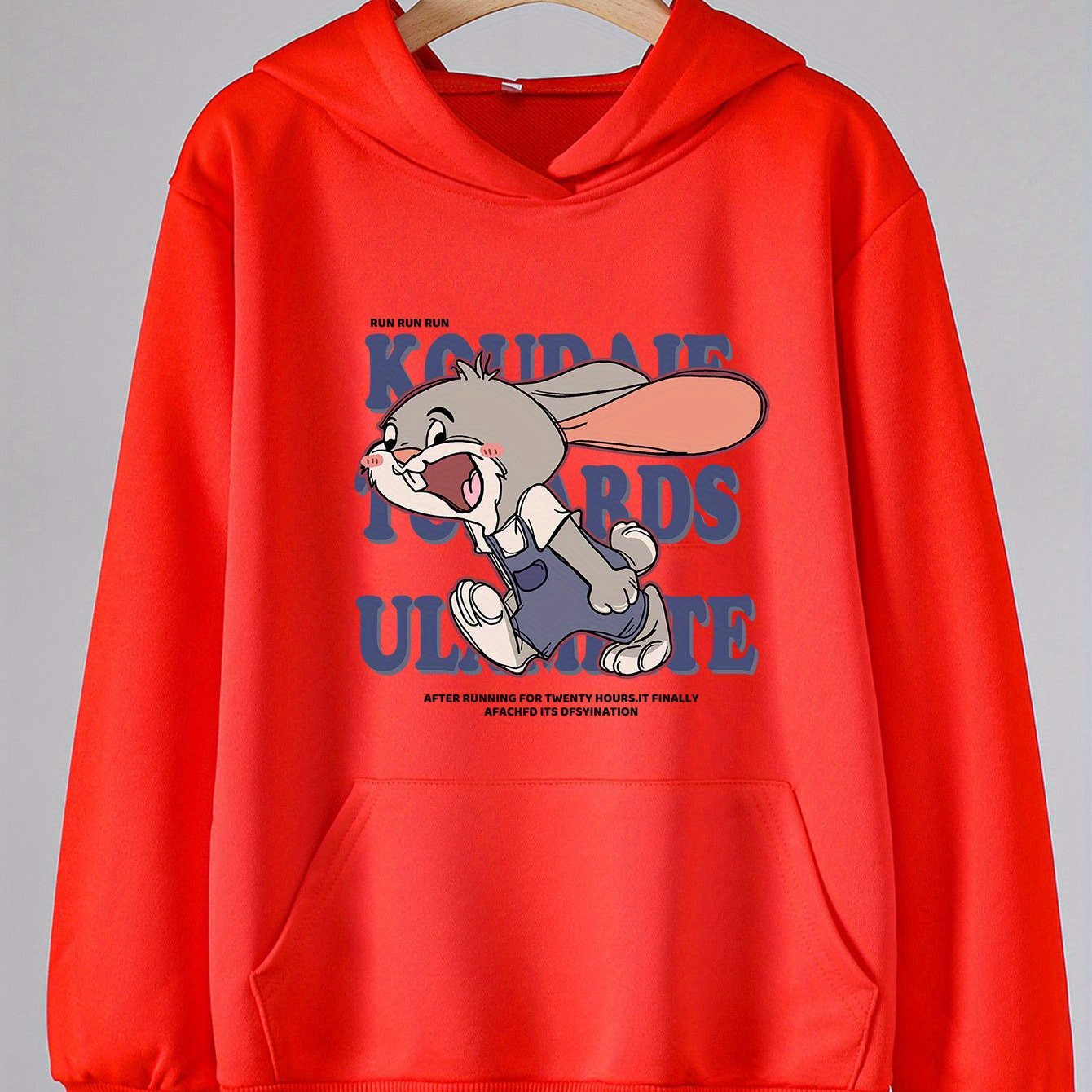 Bunny Print Hoodie For Girls Kids Casual Pullover Hooded Long Sleeve Top