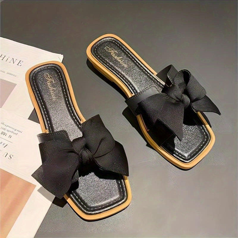 Bowknot Flat Slides Open Toe Slip On Sandals