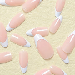 24pcs Glossy Pink French Tip Press On Nails Short Full Cover Almond False Nails